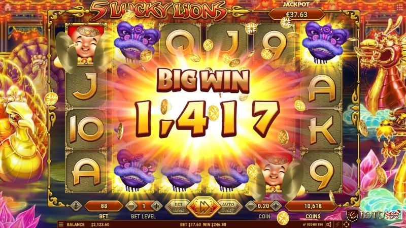 Chiến thắng lớn trong slot game 5 Lucky Lions