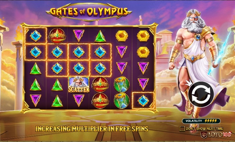Bối cảnh Gates of Olympus nổi bật với khung cảnh hoàng hôn tím