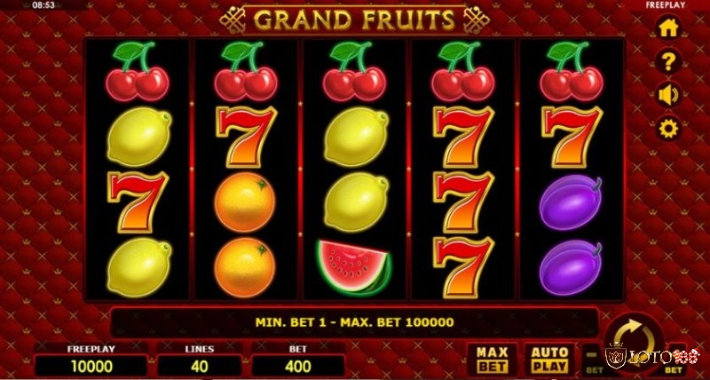 Trò chơi sử dụng nhiều biểu tượng trái cây đa dạng đủ màu sắc