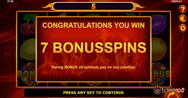 Nhận 7 vòng quay thưởng miễn phí khi thu thập 3 biểu tượng Bonus