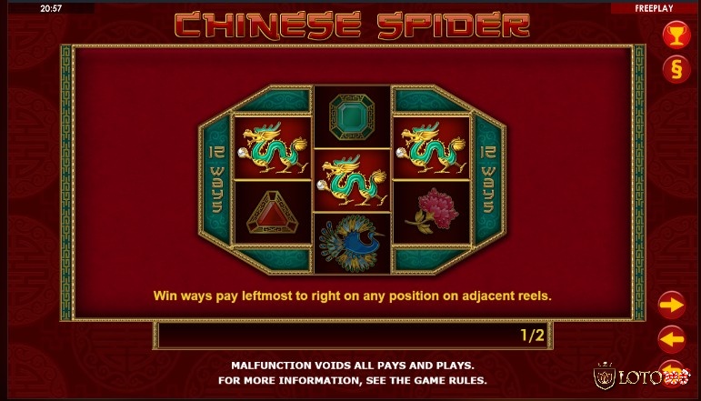 Chinese Spider cung cấp cho người chơi 12 đường thanh toán