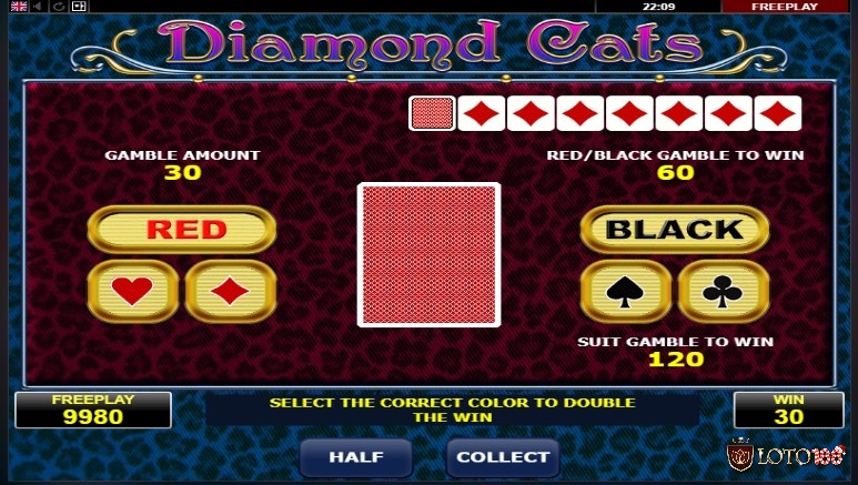 Người chơi phải đoán màu đỏ/đen của lá bài trong tính năng Gamble