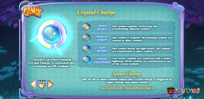 Kích hoạt Crystal Charge khi thu thập từ 20 viên đá quý trở lên trong 1 cụm thắng