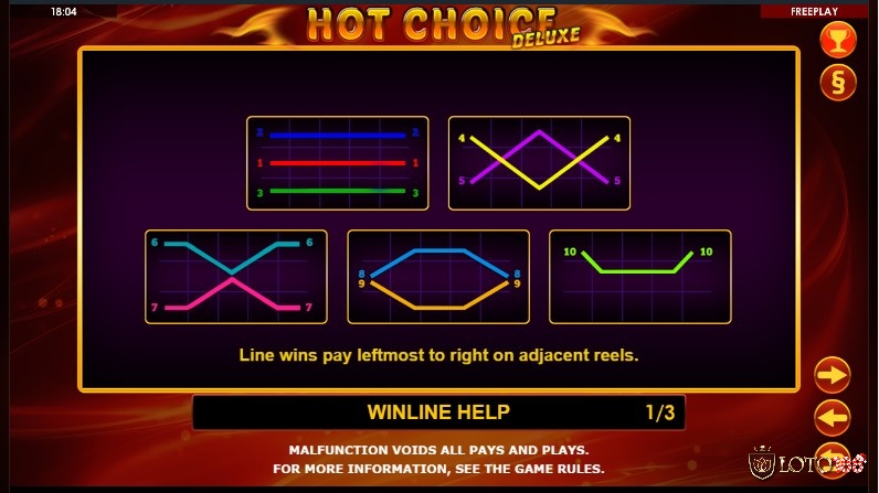 HotChoice Deluxe có 10 dãy chiến thắng khác nhau