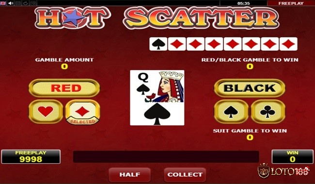 Chọn đúng màu của lá bài, tiền thắng sẽ được nhân đôi trong Gamble Hot Scatter